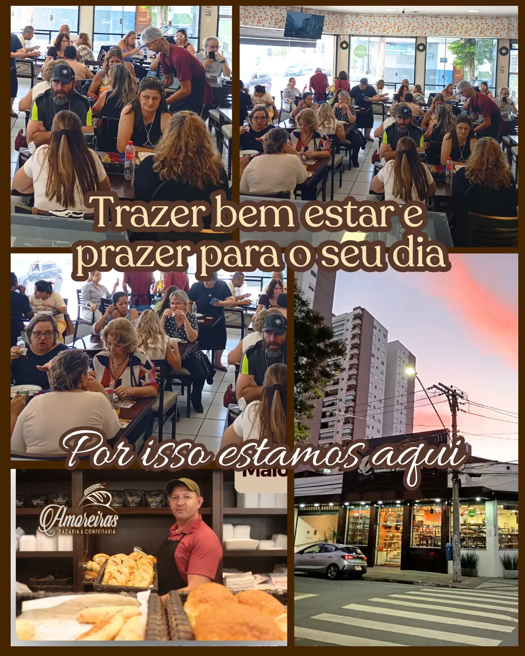 Salão cheio de clientes na Padaria Amoreiras em Taubaté
